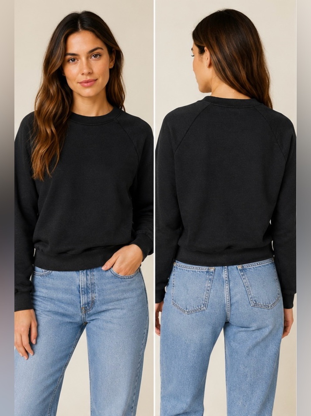 TNA Aritzia Pure Fleece Crewneck Sweater Womens Small Black Cozy Pullover